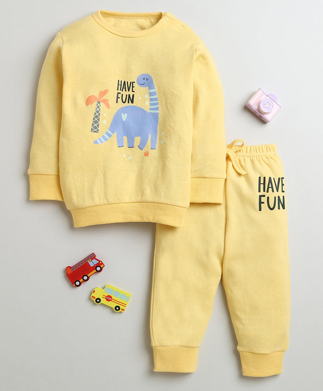 Boys 100% Cotton Dinosaur Sweatshirt & Jogger Set - Yellow