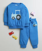 Bumzee Royal Blue Graphic Print Sweatshirt & Jogger Set, Full Sleeves, 100% Cotton