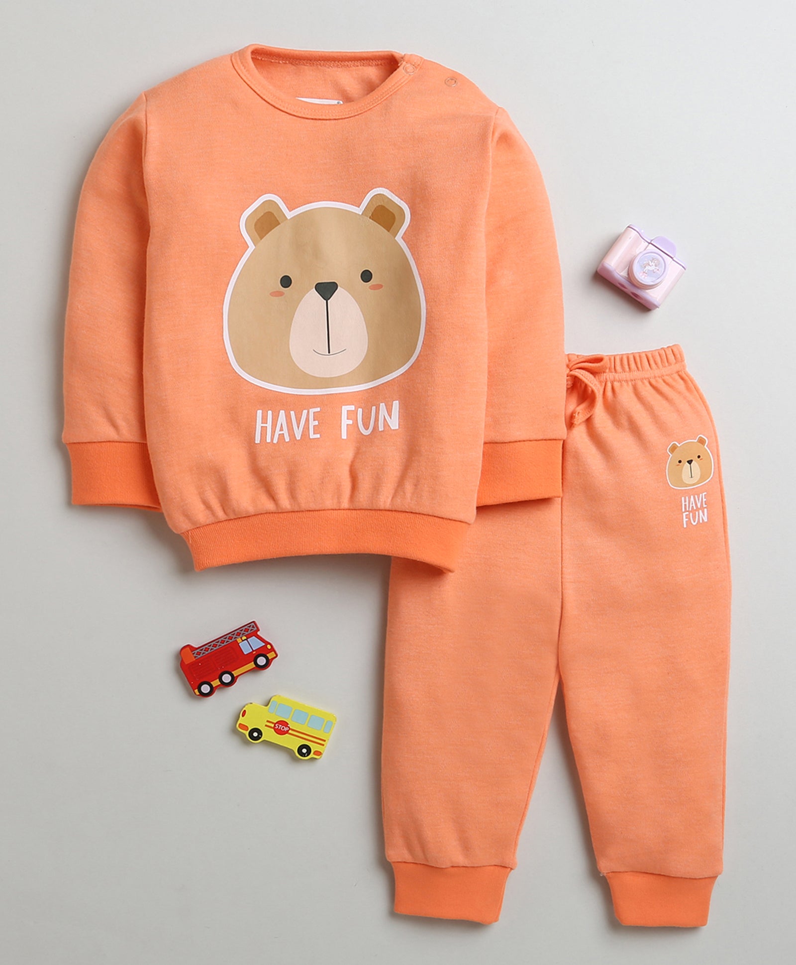 Boys 100% Cotton Bear Face Sweatshirt & Jogger Set - Orange