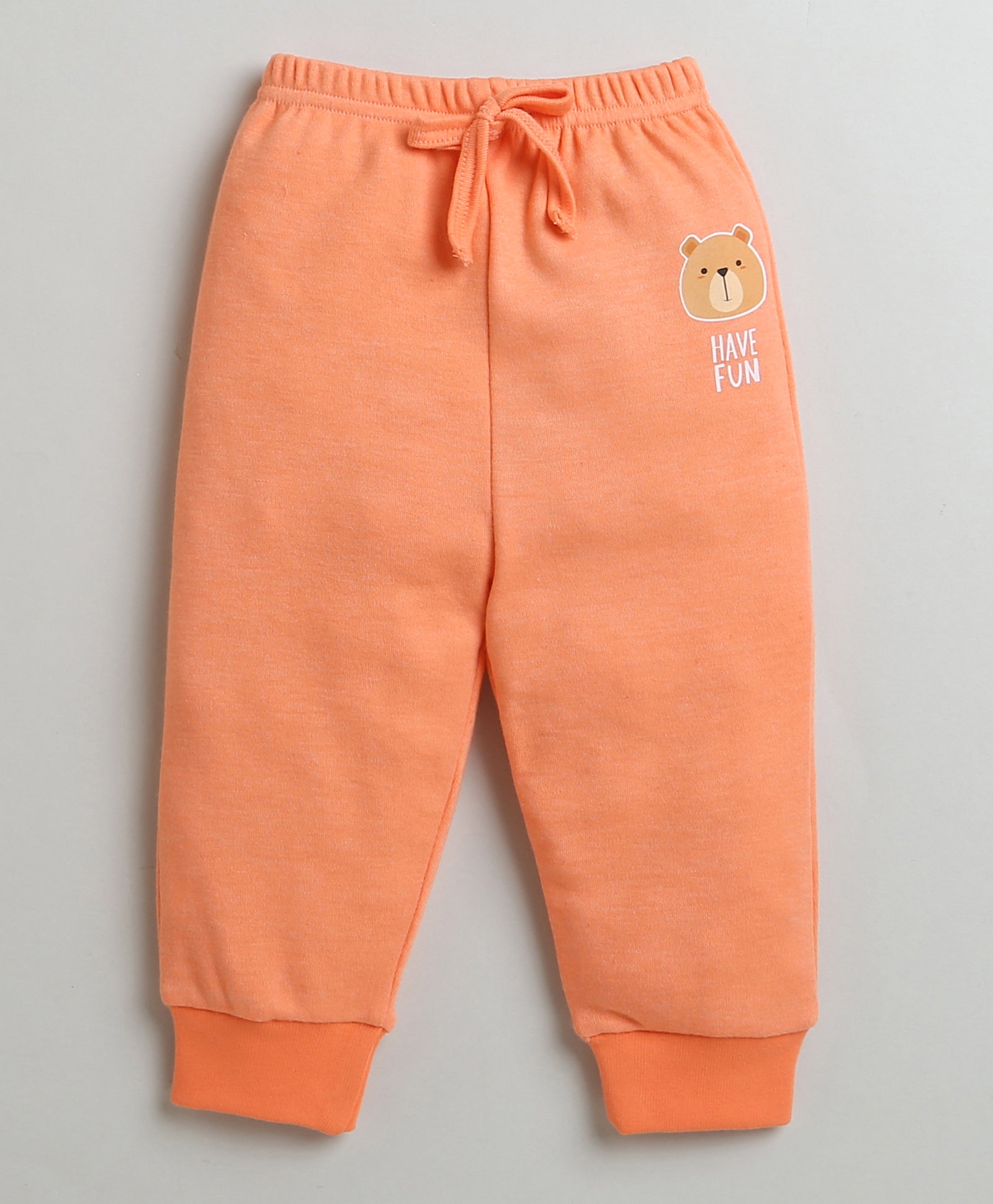 Boys 100% Cotton Bear Face Sweatshirt & Jogger Set - Orange