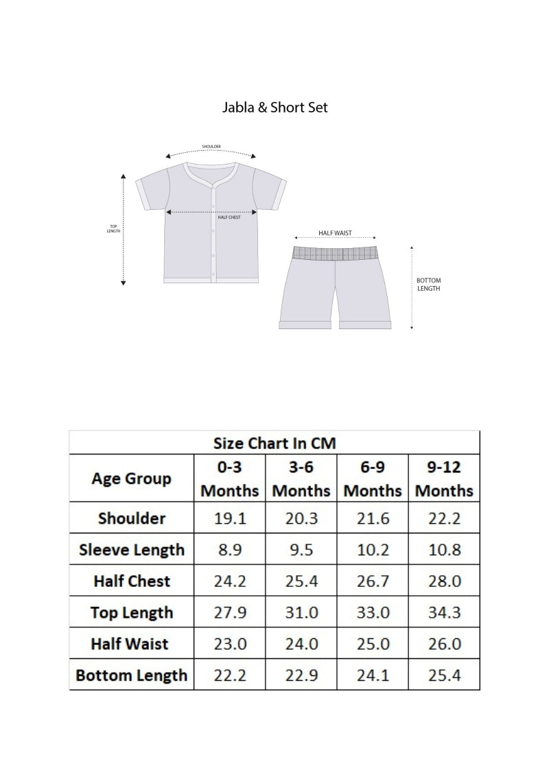 Bumzee Cream Graphic Print Jabla & Short Set, Half Sleeves, 100% Cotton (Style Peb11574)