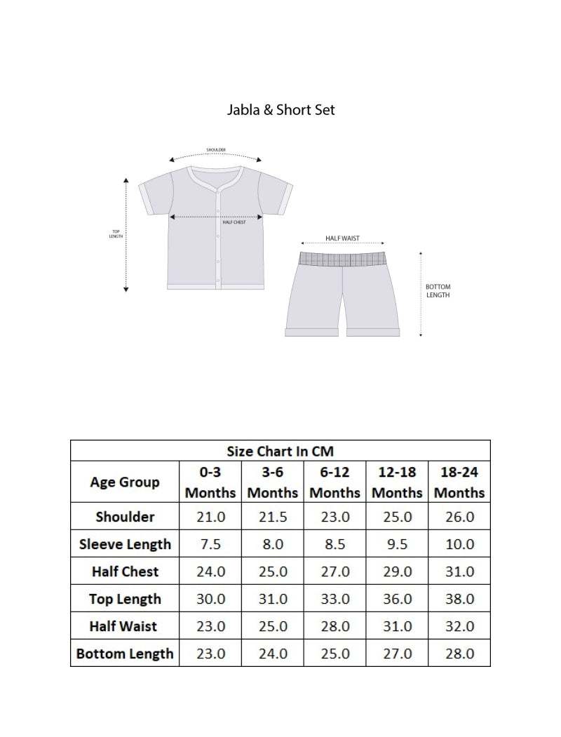 White Baby Boys Half Sleeves Pure Cotton Muslin Jabla & Short Set
