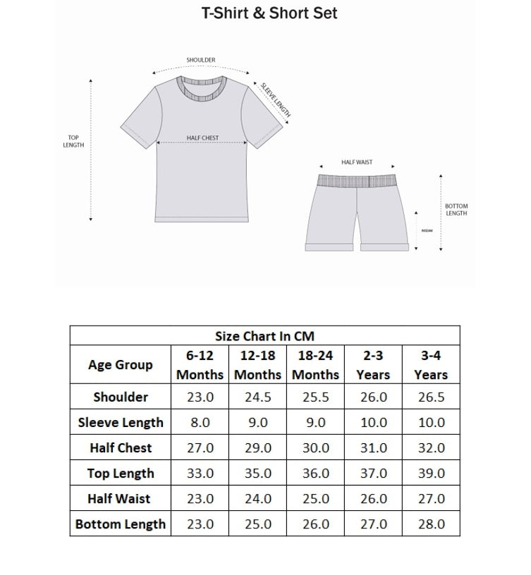 Bumzee White & Green Graphic Print T-Shirt & Short Set, Half Sleeves, 100% Cotton