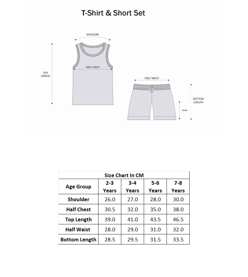 Bumzee White & Black Graphic Print T-Shirt & Short Set, Sleeveless, 100% Cotton