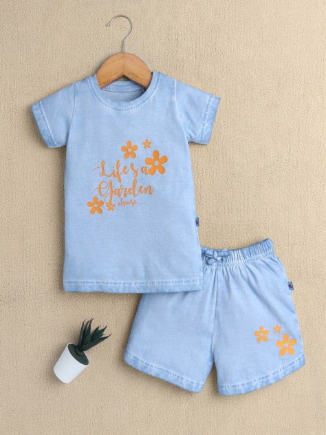 BUMZEE Sky Blue Girls Half Sleeves T-Shirt & Short Set