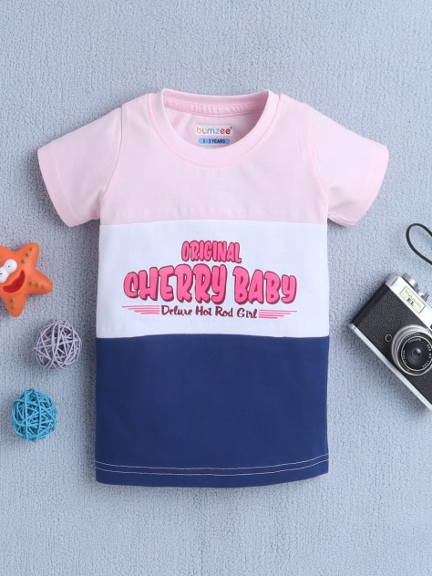 BUMZEE Pink Girls Half Sleeves T-Shirt