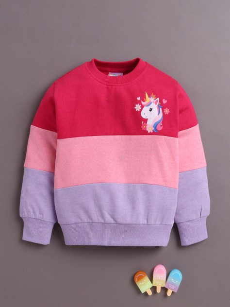 BUMZEE Pink Girls Full Sleeves Cotton Sweatshirt
