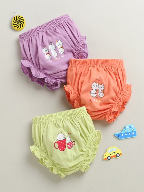 BUMZEE Peach & Lavender Girls Cotton Panties Pack of 3
