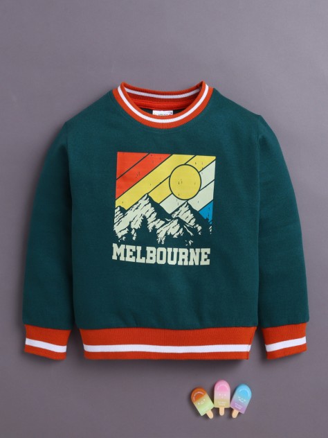 BUMZEE Green Boys Full Sleeves Cotton Sweatshirt