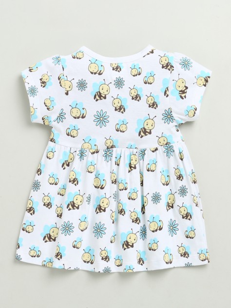 BUMZEE White Girls Cap Sleeves Cotton Knee Length Frock