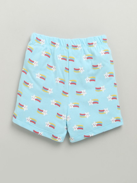 BUMZEE Sky Blue & Peach Girls Shorts Pack Of 3