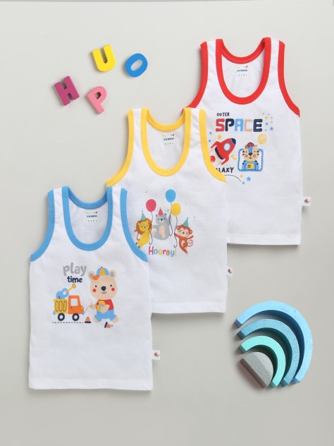 BUMZEE Boys Sleeveless Vest White Pack of 3
