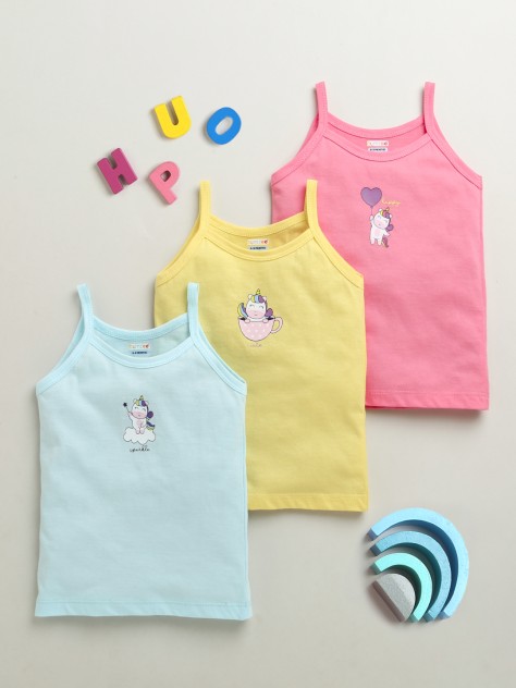 BUMZEE Yellow & Pink Girls Cotton Slips Pack of 3