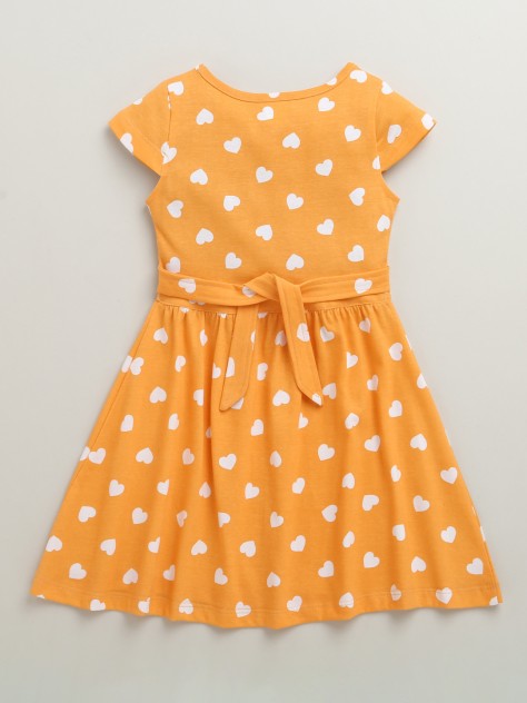 BUMZEE Orange Girls Cap Sleeves Cotton Knee Length Frock