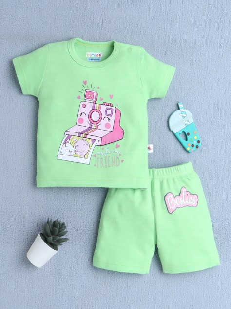BUMZEE Green Baby Girls Half Sleeves T-Shirt & Short Set