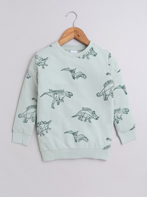 BUMZEE Light Green Boys Full Sleeves Cotton Sweatshirt
