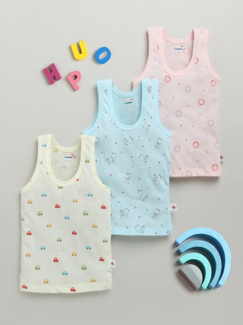 BUMZEE Boys Sleeveless Vest Yellow & Aqua Pack of 3