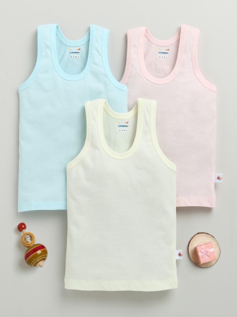 BUMZEE Boys Sleeveless Vest Yellow & Aqua Pack of 3