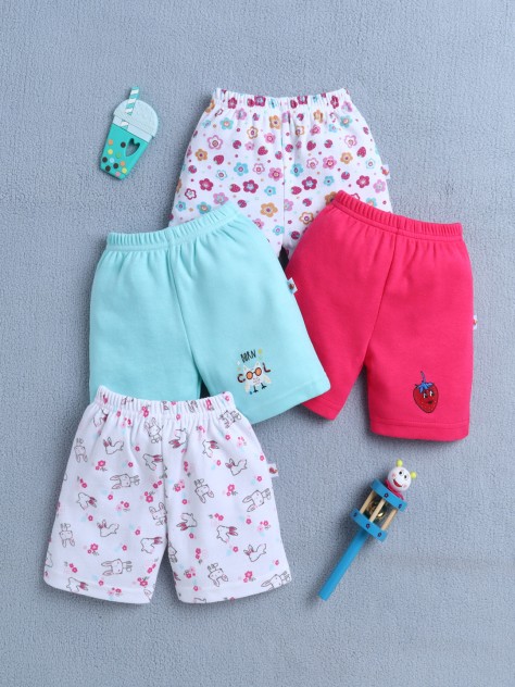 BUMZEE Pink & Mint Green Girls Shorts Pack Of 4