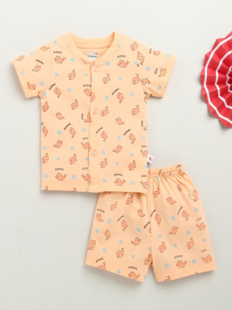 BUMZEE Orange Baby Boys Half Sleeves Jabla & Short Set