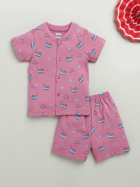BUMZEE Mauve Baby Girls Half Sleeves Jabla & Short Set