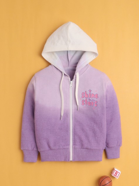 BUMZEE Lavender Girls Full Sleeves Cotton Hooded Zipper Sweatshirt