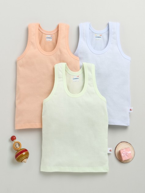BUMZEE Boys Sleeveless Vest Orange & Lime Green Pack of 3