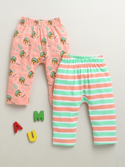 BUMZEE Peach & Multi Baby Boys Diaper Pants Leggings Pyjamas Pack Of 2
