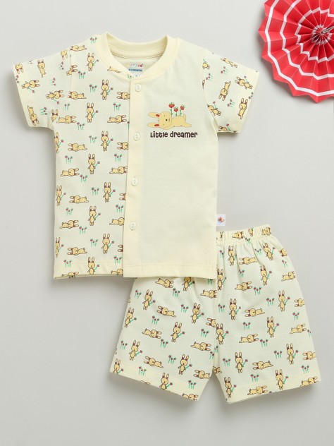 BUMZEE Cream Baby Boys Half Sleeves Jabla & Short Set