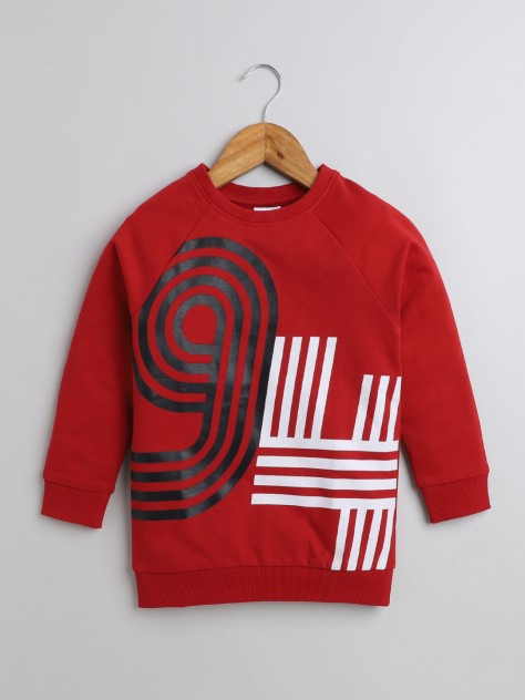 BUMZEE Red Boys Full Sleeves Cotton Sweatshirt