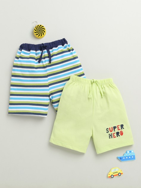 BUMZEE Green & Multi Boys Shorts Pack Of 2