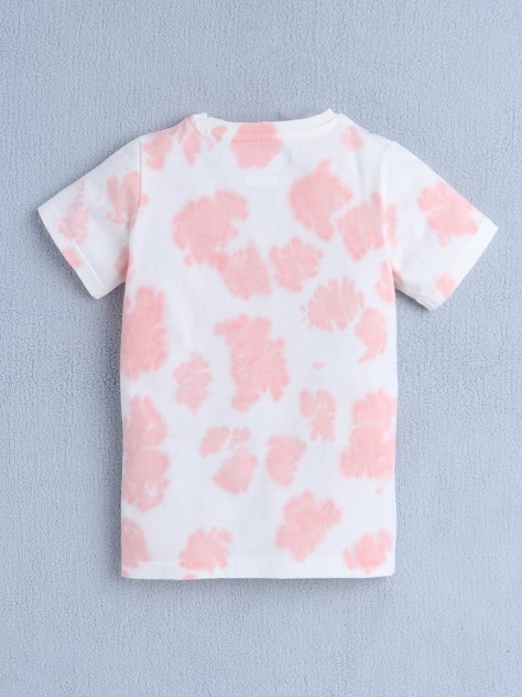 BUMZEE White & Peach Girls Half Sleeves T-Shirt
