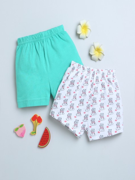 BUMZEE Green & White Girls Shorts Pack Of 2