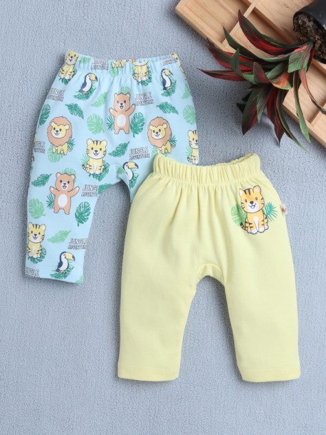 BUMZEE Yellow & Sky Blue Baby Boys Diaper Pants / Leggings / Pyjamas Pack Of 2