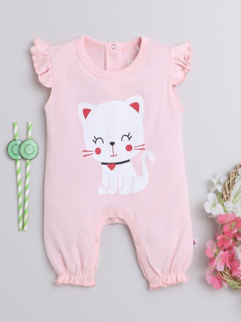 BUMZEE Pink Girls Half Sleeves Thigh Length Romper