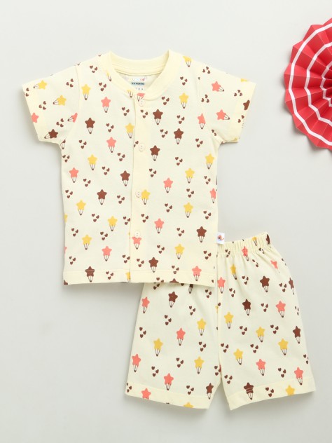 BUMZEE Cream Baby Boys Half Sleeves Jabla & Short Set