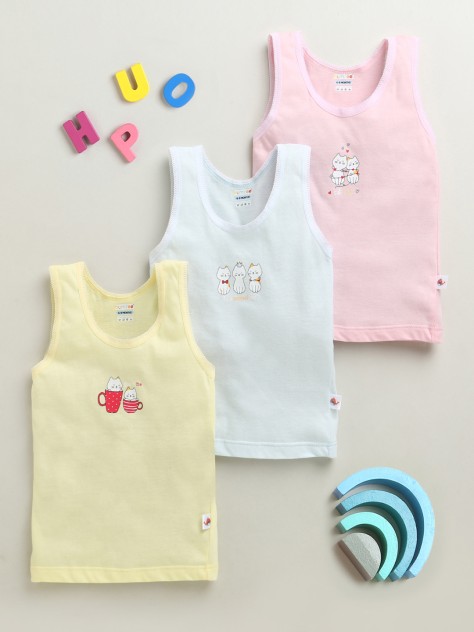 BUMZEE Pink & Yellow Girls Cotton Slips Pack of 3