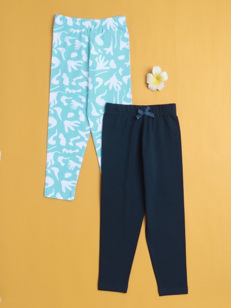 BUMZEE Girls Leggings Navy & Sky Blue Pack of 2