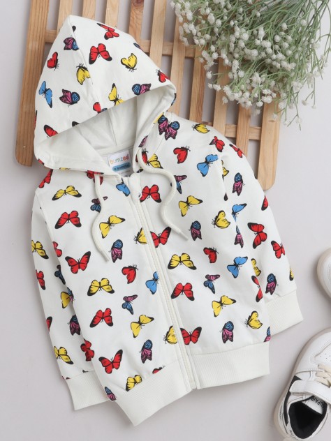 BUMZEE White Girls Full Sleeves Hooded Sweatshirt