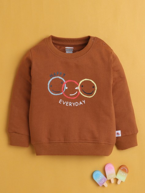 BUMZEE Brown Boys Full Sleeves Cotton Sweatshirt