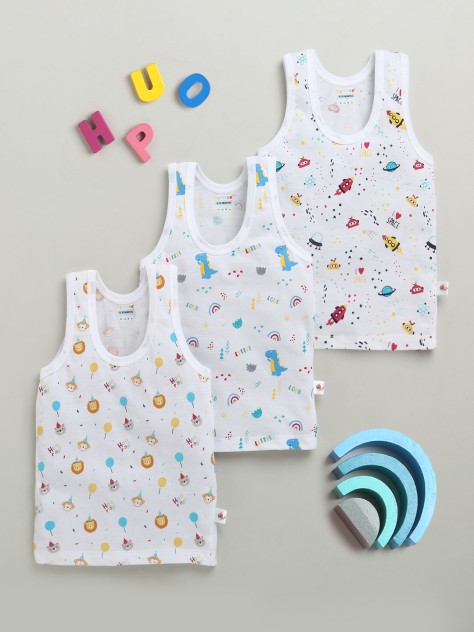 BUMZEE Boys Sleeveless Vest White Pack of 3