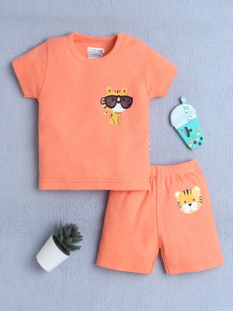 BUMZEE Orange Baby Boys Half Sleeves T-Shirt & Short Set