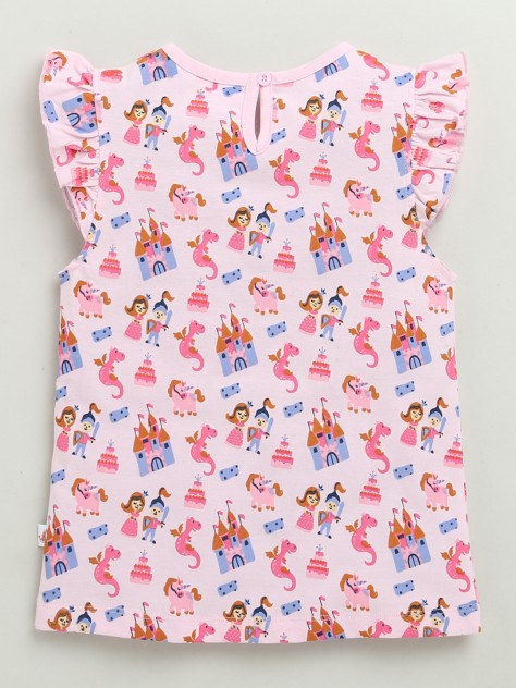 BUMZEE Sky Blue & Pink Girls Cap Sleeves Cotton T-Shirts Pack Of 2
