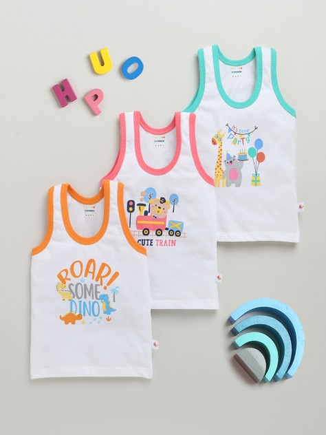 BUMZEE Boys Sleeveless Vest White Pack of 3