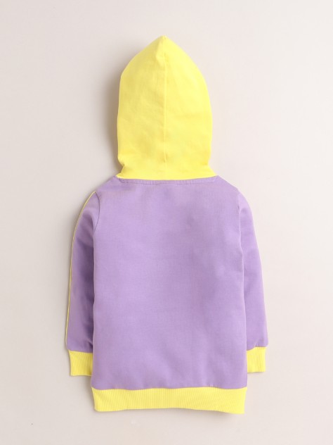 BUMZEE Lavender & Yellow Girls  Full Sleeves Cotton Hooded Sweatshirt