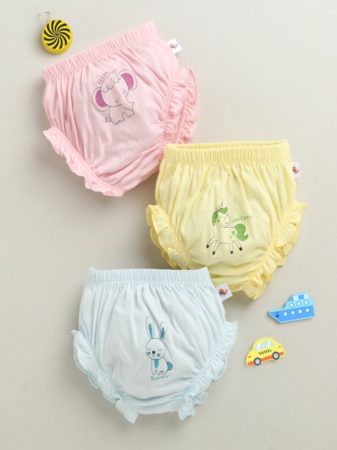 BUMZEE Yellow & Sky Blue Girls Cotton Panties Pack of 3