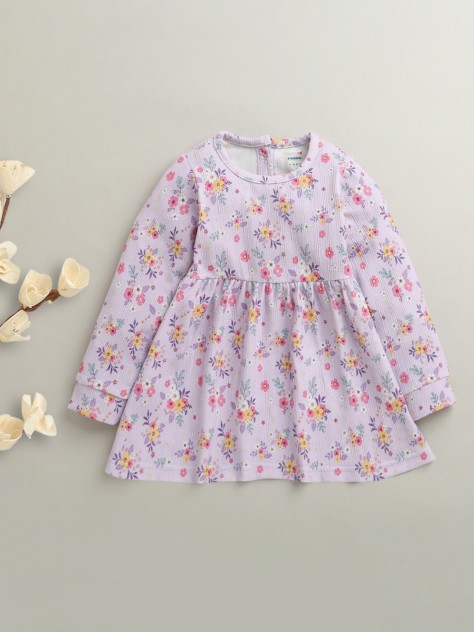 BUMZEE Lavender Girls Full Sleeves Poly Blend Frock Dress