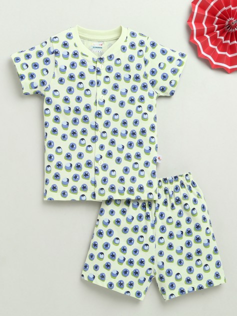 BUMZEE Lime Green Baby Girls Half Sleeves Jabla & Short Set