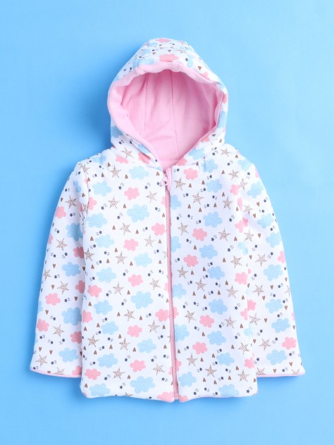 BUMZEE Baby Pink & White Baby Girls Full Sleeves Cotton Reversible Padded Jacket