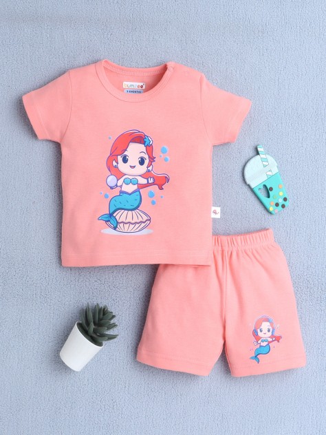 BUMZEE Peach Baby Girls Half Sleeves T-Shirt & Short Set